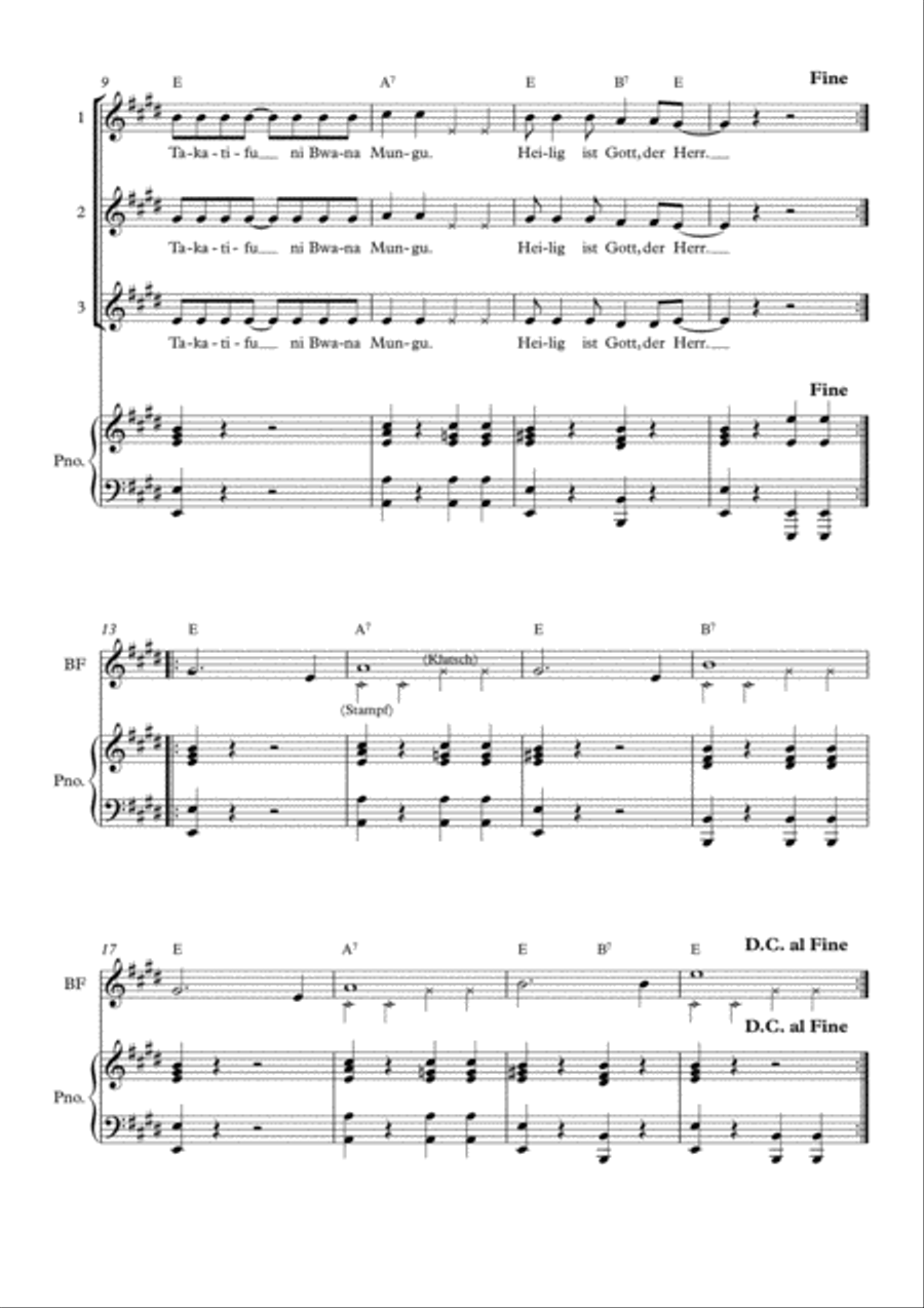 Takatifu ni Bwana Mungu, (Heilig / Sanctus for Children's Choir) SA scores gallery preview page 3