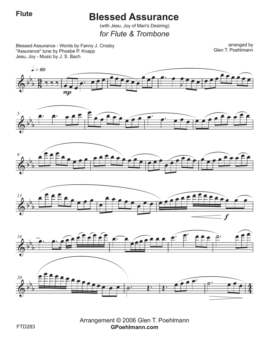 BLESSED ASSURANCE/JESU JOY OF MAN'S DESIRING - Flute & Trombone (unaccompanied) Flute scores gallery preview page 5