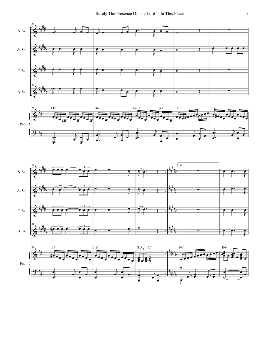 Surely The Presence Of The Lord Is In This Place Saxophone Quartet scores gallery preview page 5
