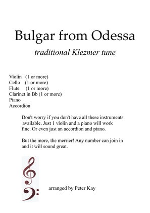 Book cover for Bulgar From Odessa, traditional Klezmer tune arranged for Klezmer group