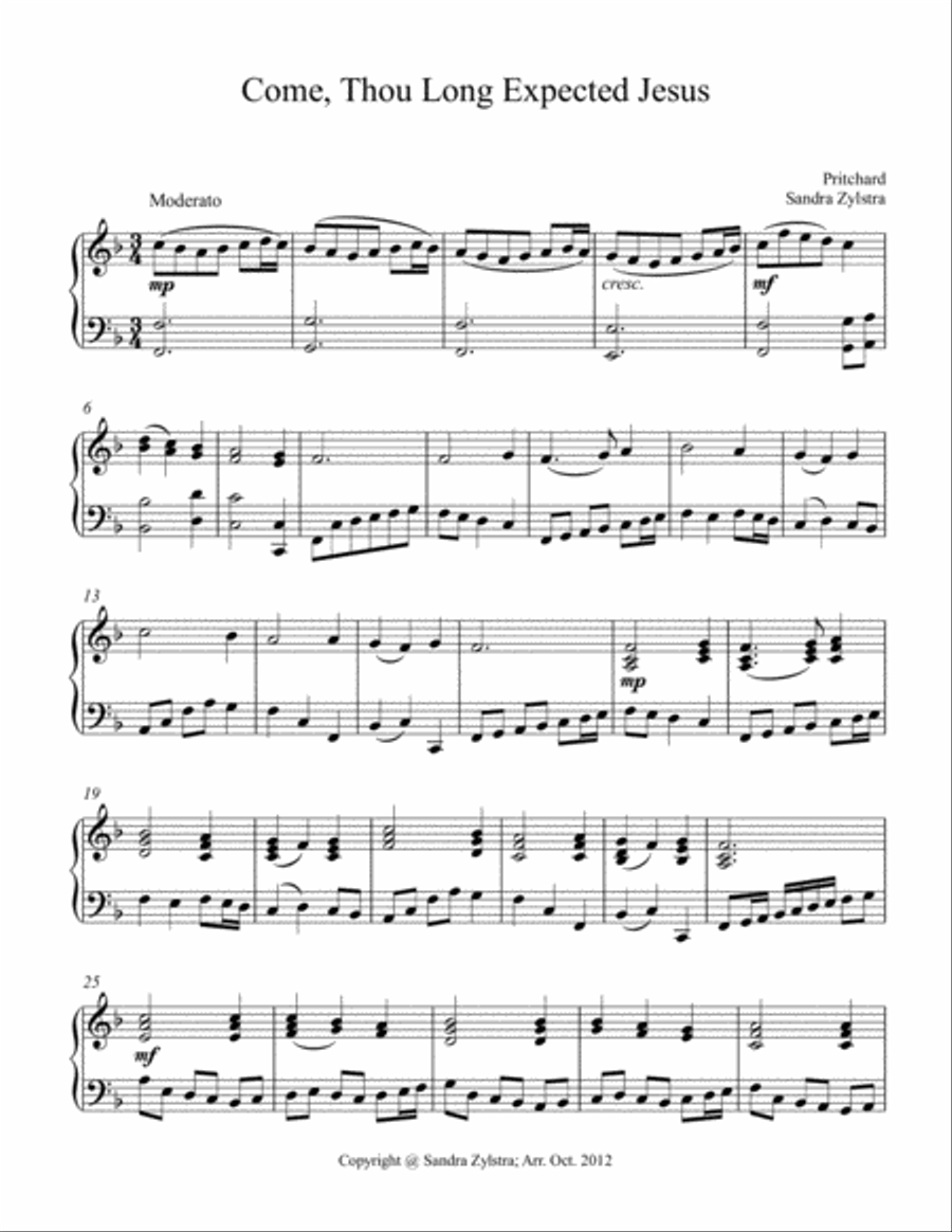 Come, Thou Long Expected Jesus (intermediate piano solo) Piano Solo scores gallery preview page 2