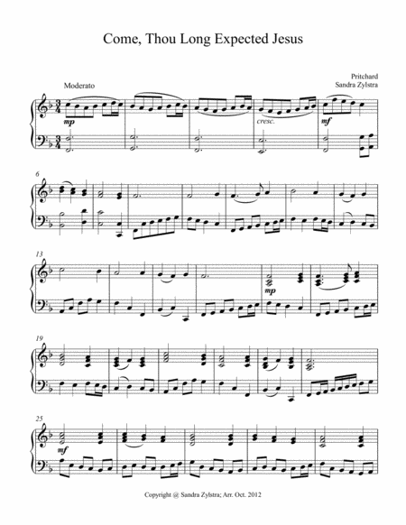 Come, Thou Long Expected Jesus (intermediate piano solo) image number null