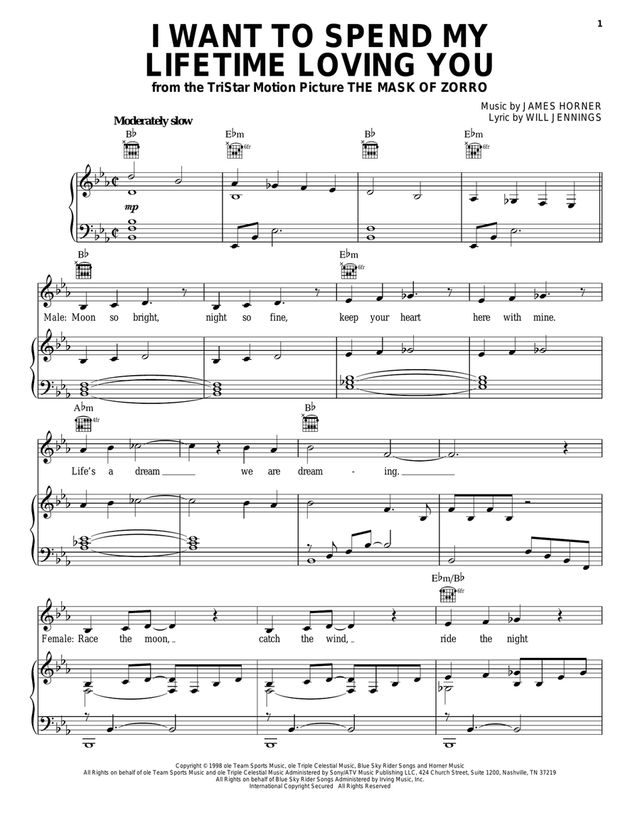 I Want To Spend My Lifetime Loving You Piano, Vocal, Guitar scores gallery preview page 1