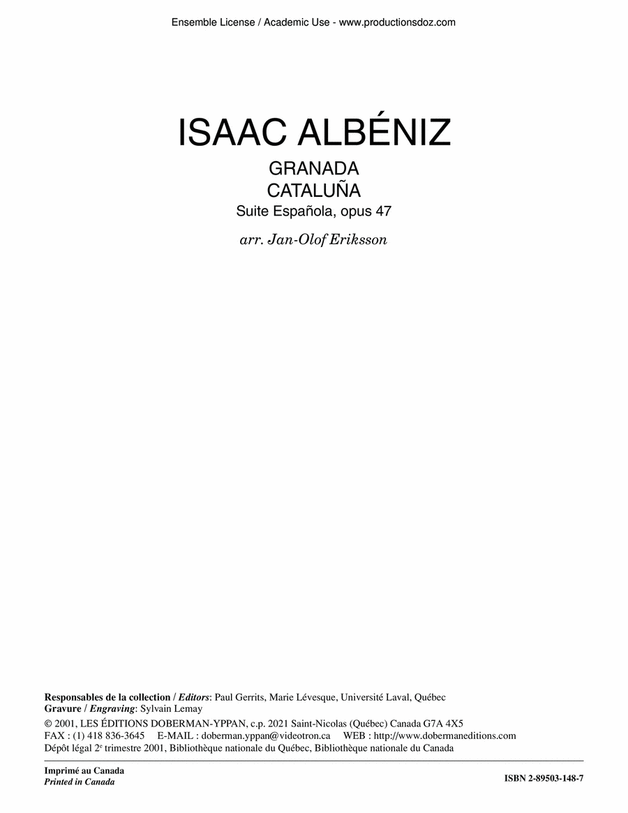 Granada op. 47 no. 1 & Cataluna op. 47 no. 2 Guitar Ensemble scores gallery preview page 1