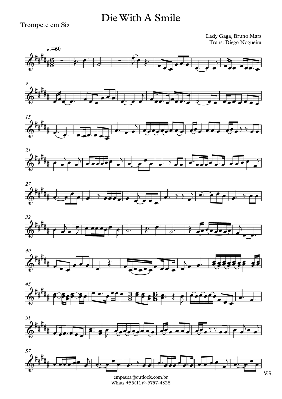 Die With A Smile B-Flat Trumpet scores gallery preview page 1