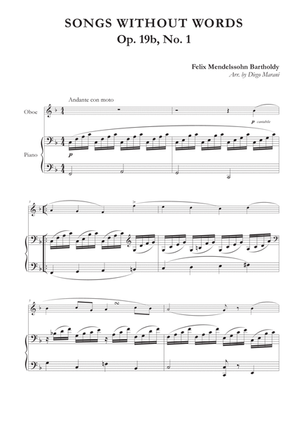 Song Without Words Op. 19 No. 1 for Oboe and Piano image number null