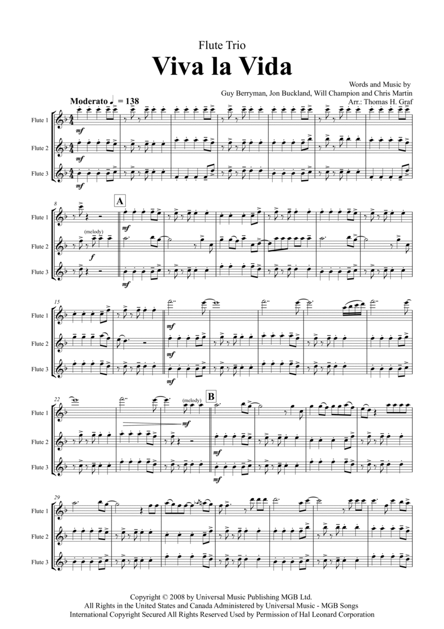 Viva La Vida Flute Trio scores gallery preview page 1