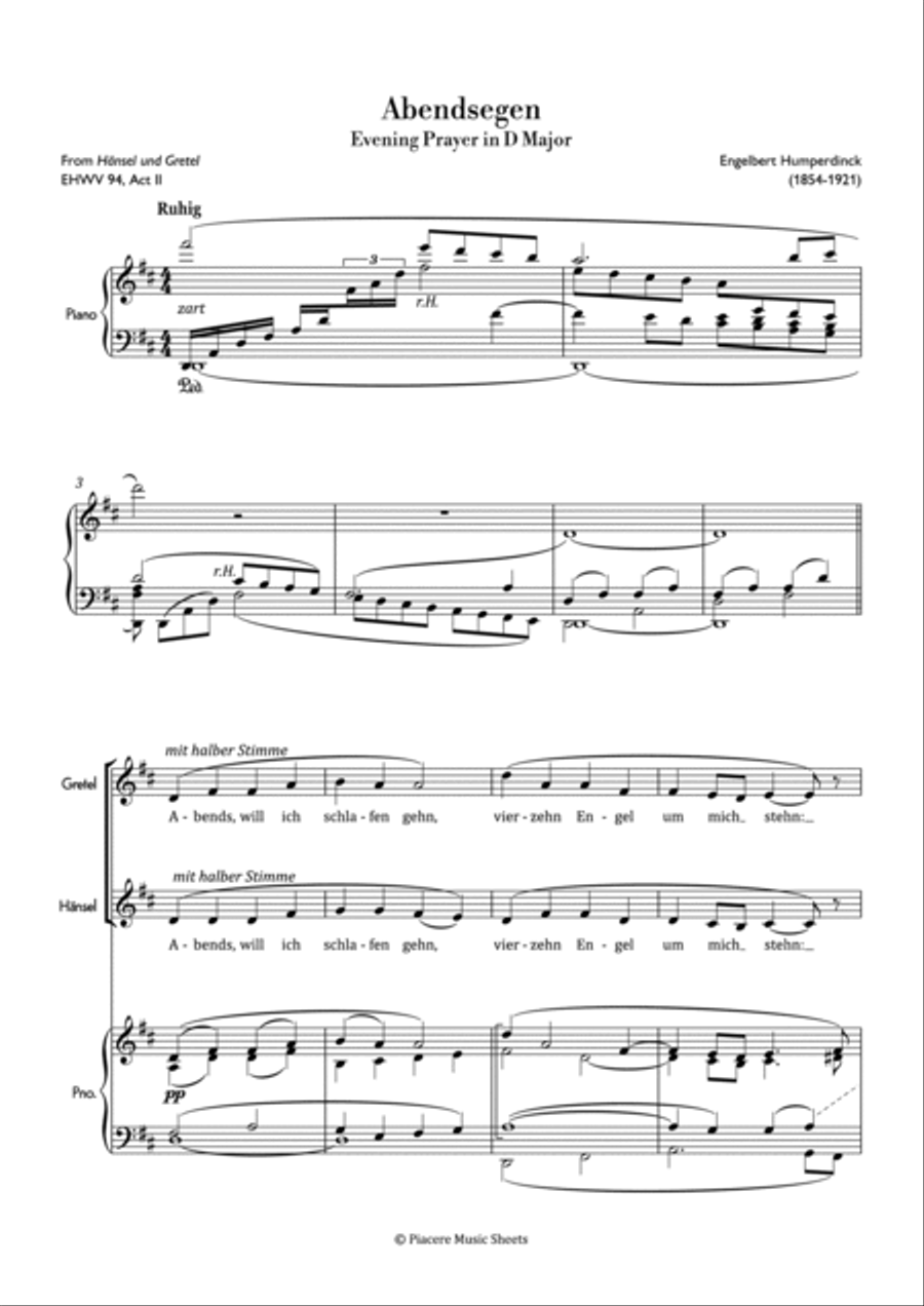 Humperdinck - Evening Prayer (Abendsegen) in D Major - Intermediate Piano scores gallery preview page 2