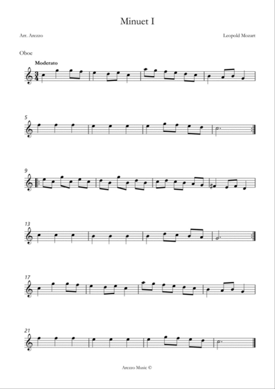 leopold mozart notebook for wolfgang minuet I Oboe and Bassoon sheet music Woodwind Duet scores gallery preview page 2