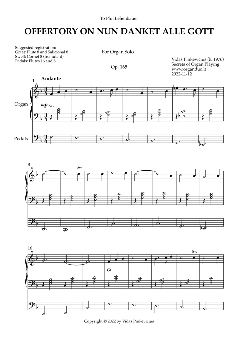 Offertory on Nun danket alle Gott, Op. 165 (Organ Solo) by Vidas Pinkevicius Organ Solo scores gallery preview page 1