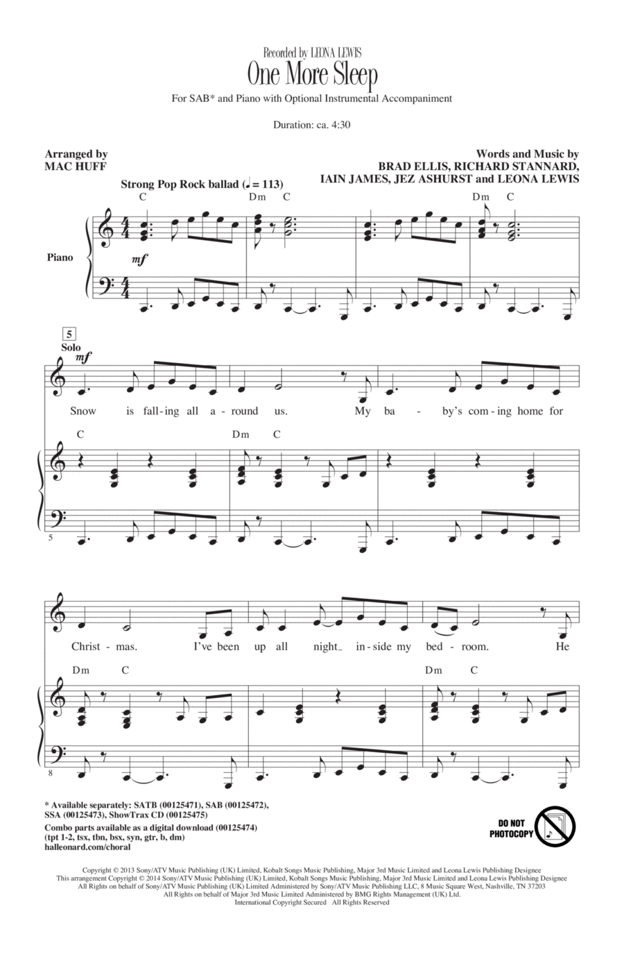 One More Sleep 3-Part scores gallery preview page 1