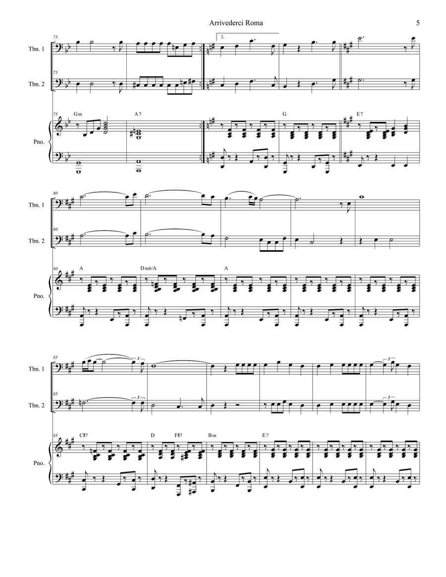 Arrivederci Roma (goodbye To Rome) Trombone Duet scores gallery preview page 5