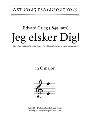 Book cover for GRIEG: Jeg elsker Dig! (transposed to C major)
