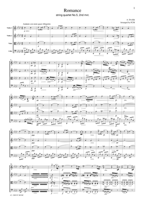 Book cover for Dvorak Romance from String Quartet No.5, 2nd mvt., for string quartet, CD204