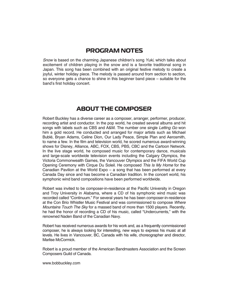 Snow (Yuki) - Conductor Score (Full Score) Concert Band scores gallery preview page 2