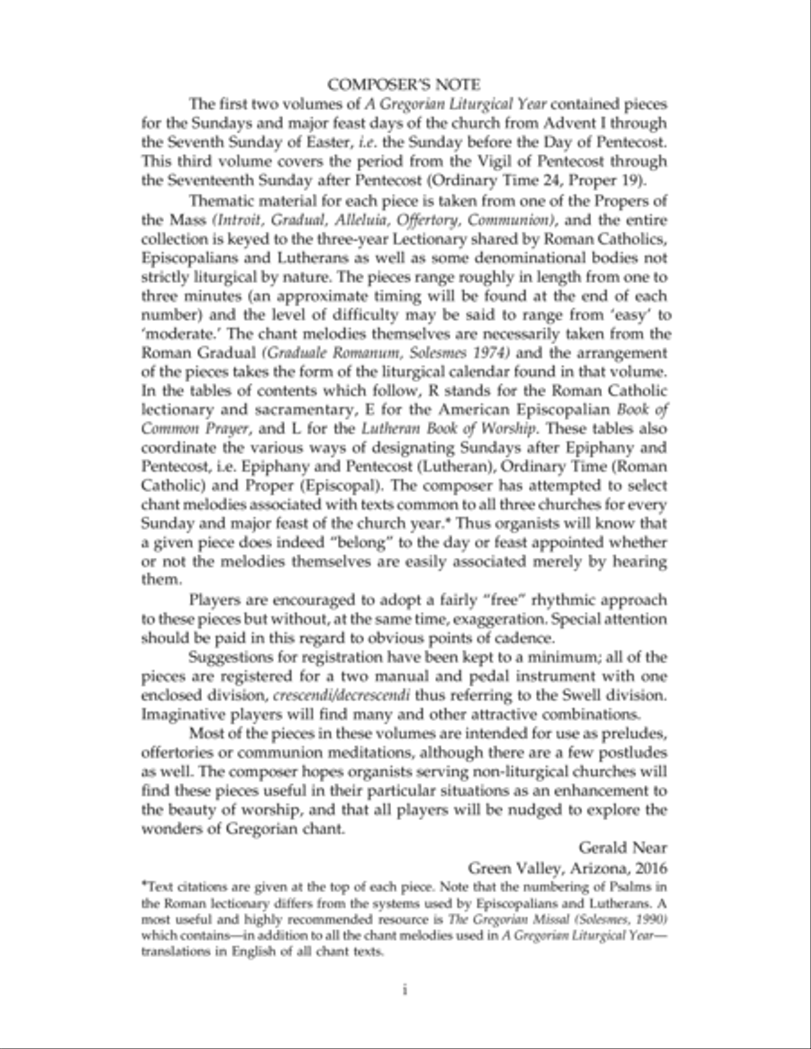 A Gregorian Liturgical Year for Organ, Volume 3: The Vigil of Pentecost through Pentecost 17 Ordinary Time 24 - Proper 19