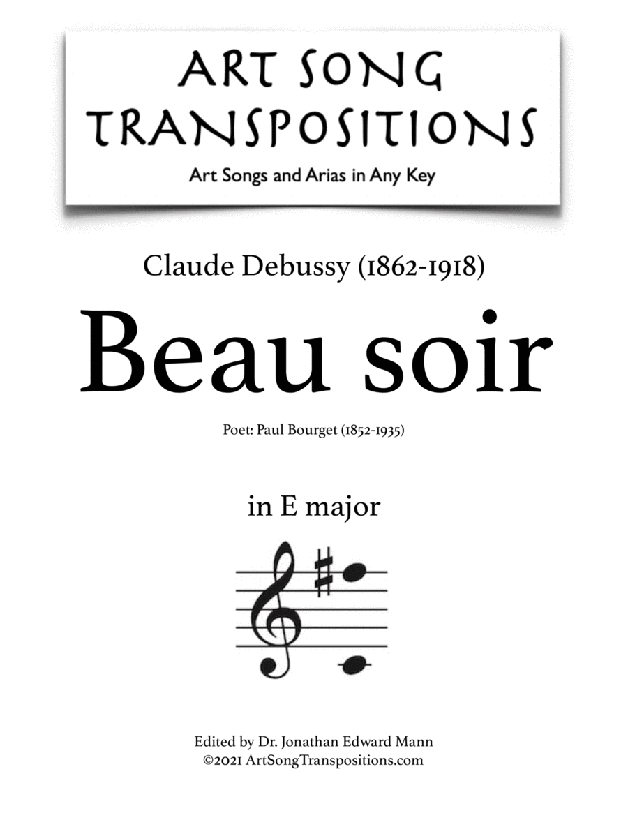 DEBUSSY: Beau soir (transposed to E major) Voice scores gallery preview page 1