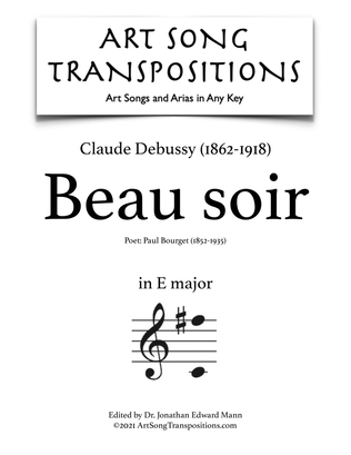 Book cover for DEBUSSY: Beau soir (transposed to E major)