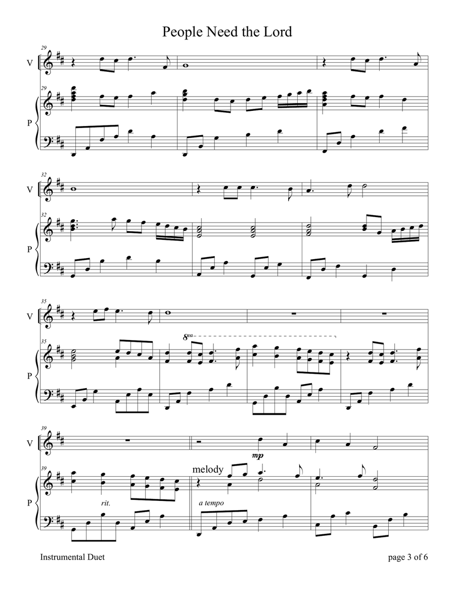 People Need The Lord Violin Solo scores gallery preview page 5