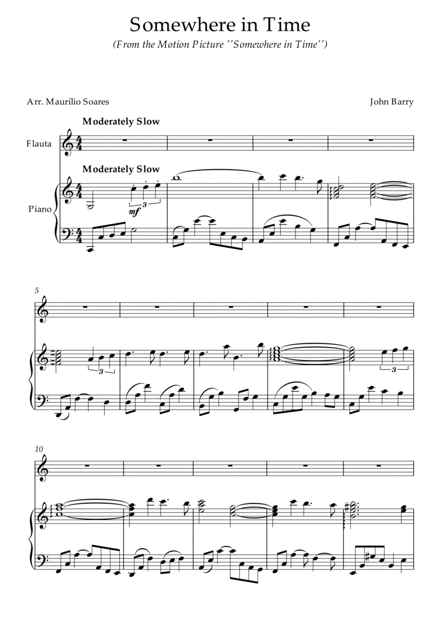 Book cover for Somewhere in Time - arranjo para Violino ou Flauta e Piano