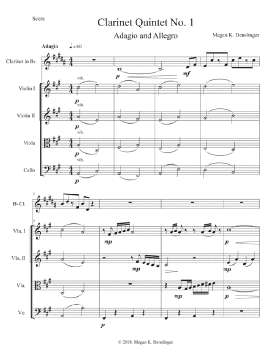 Clarinet Quintet No. 1: Adagio and Allegro Small Ensemble scores gallery preview page 2