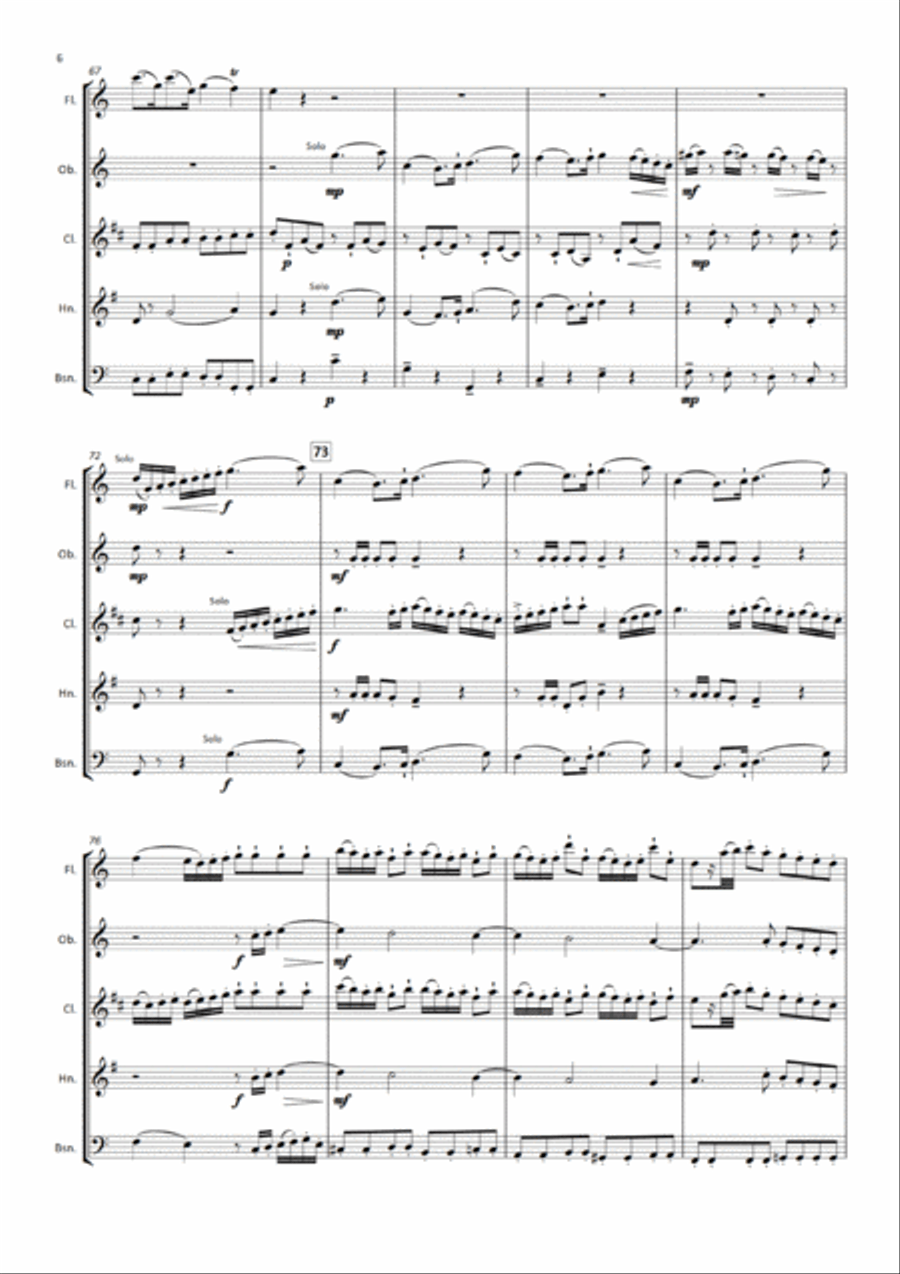 Mozart - Epistle Sonata in C K328 Woodwind Quintet scores gallery preview page 6