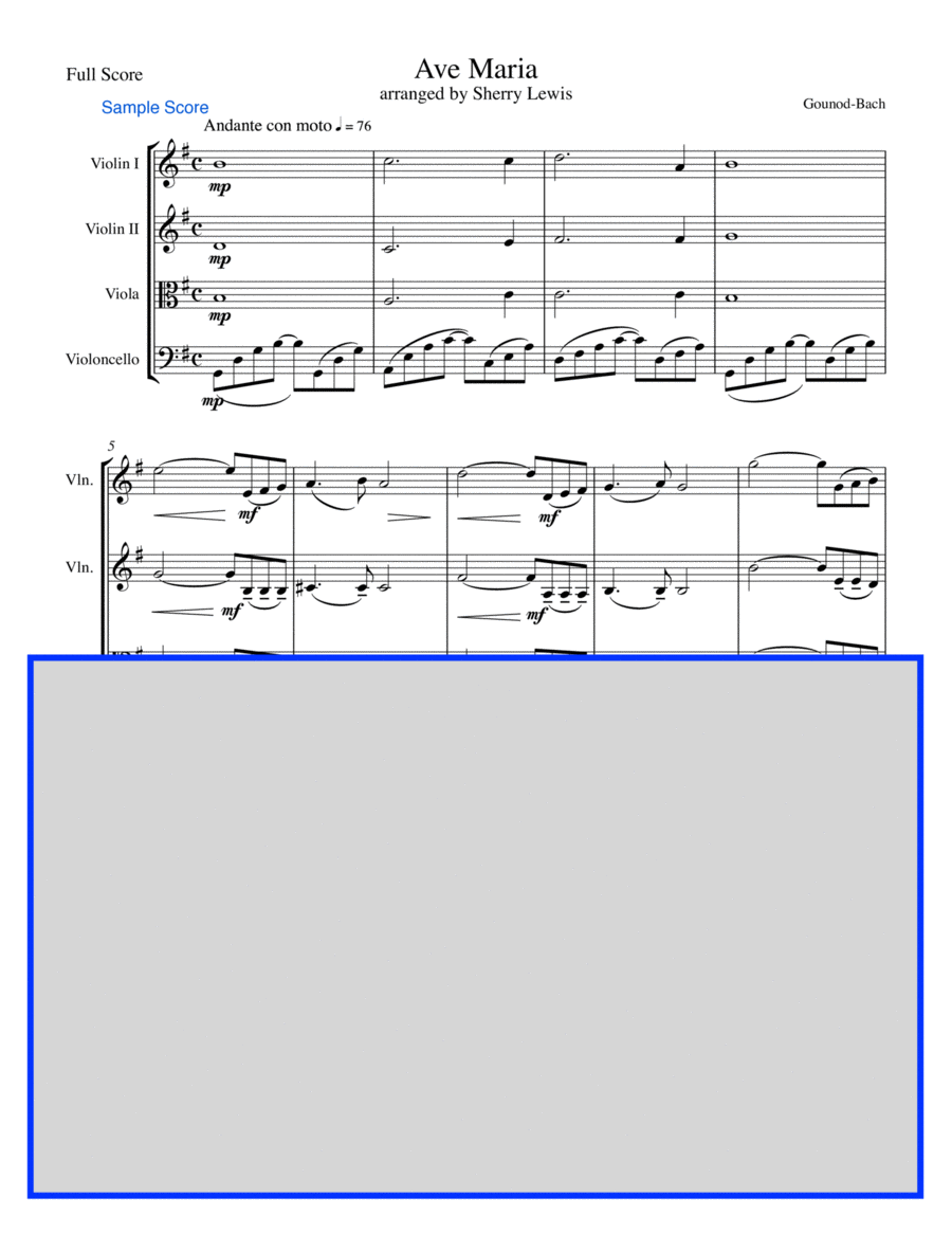 Ave Maria - Bach-Gounod, String Quartet, Intermediate Level for 2 violins, viola and cello image number null