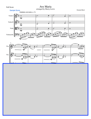 Ave Maria - Bach-Gounod, String Quartet, Intermediate Level for 2 violins, viola and cello