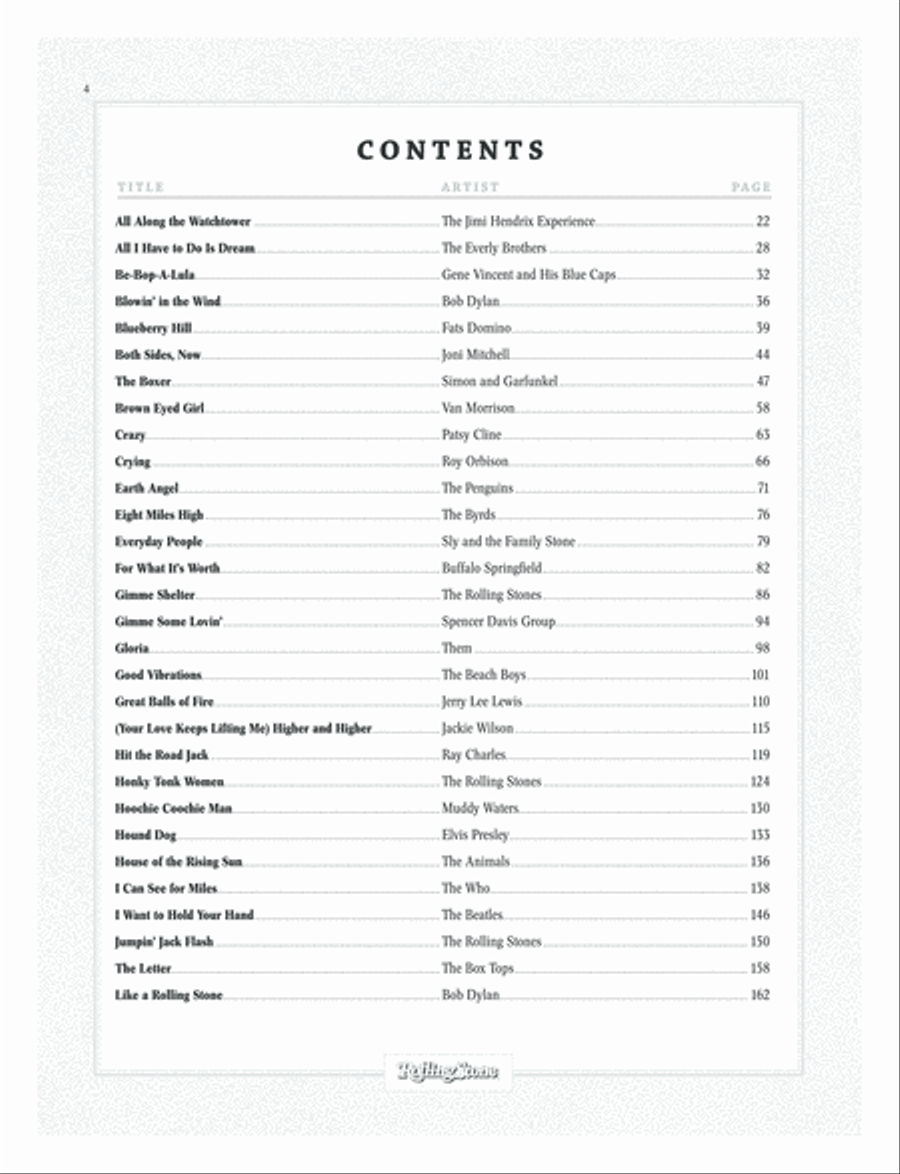 Rolling Stone Sheet Music Classics, Volume 1