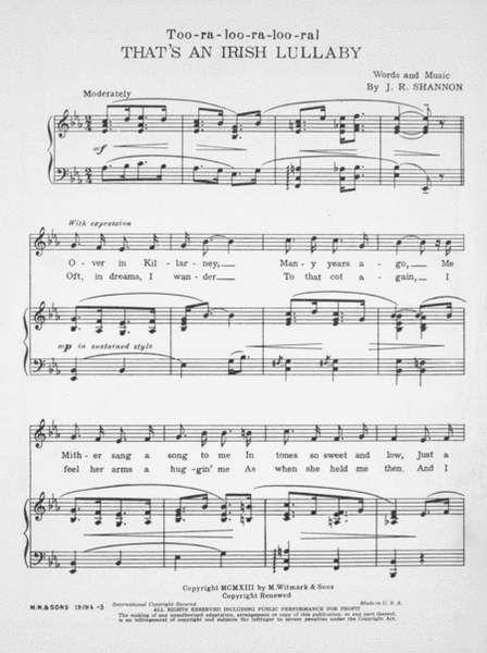 Too-Ra-Loo-Ra-Loo-Ral. That's An Irish Lullaby by J.R. Shannon Voice - Digital Sheet Music