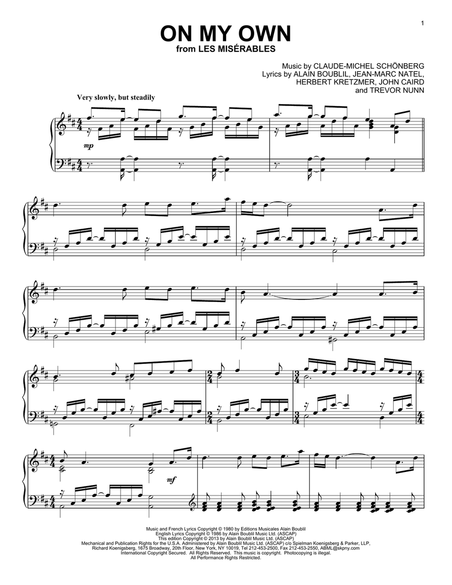 On My Own (from Les Miserables) Piano Solo scores gallery preview page 1