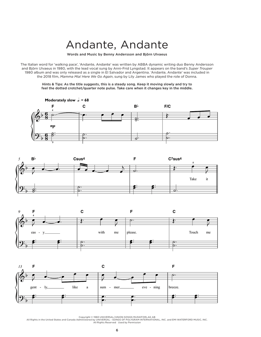 Andante, Andante Andante, Andante Easy Piano scores gallery preview page 1
