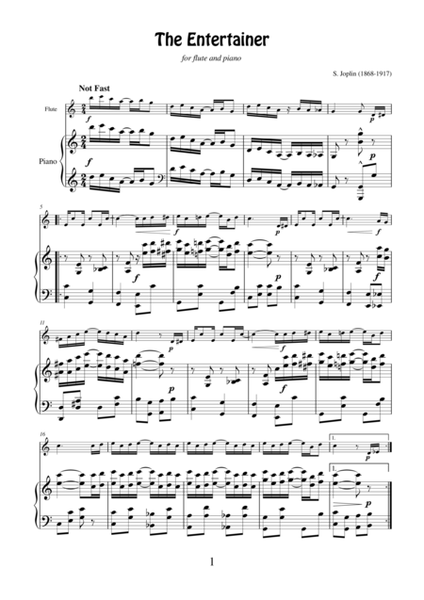 The Entertainer by Scott Joplin, transcription for flute and piano