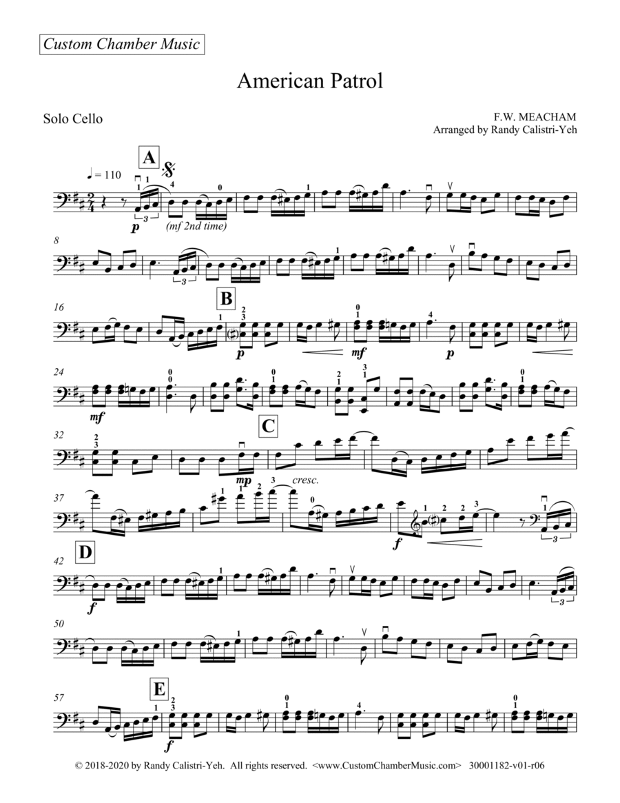 American Patrol (solo cello) Cello Solo scores gallery preview page 1