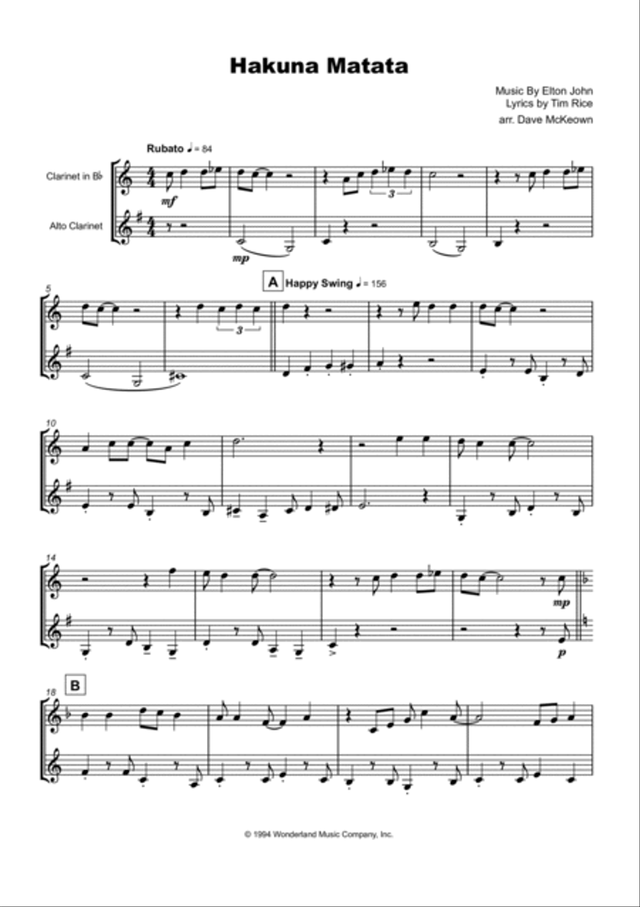 Hakuna Matata Woodwind Duet scores gallery preview page 2