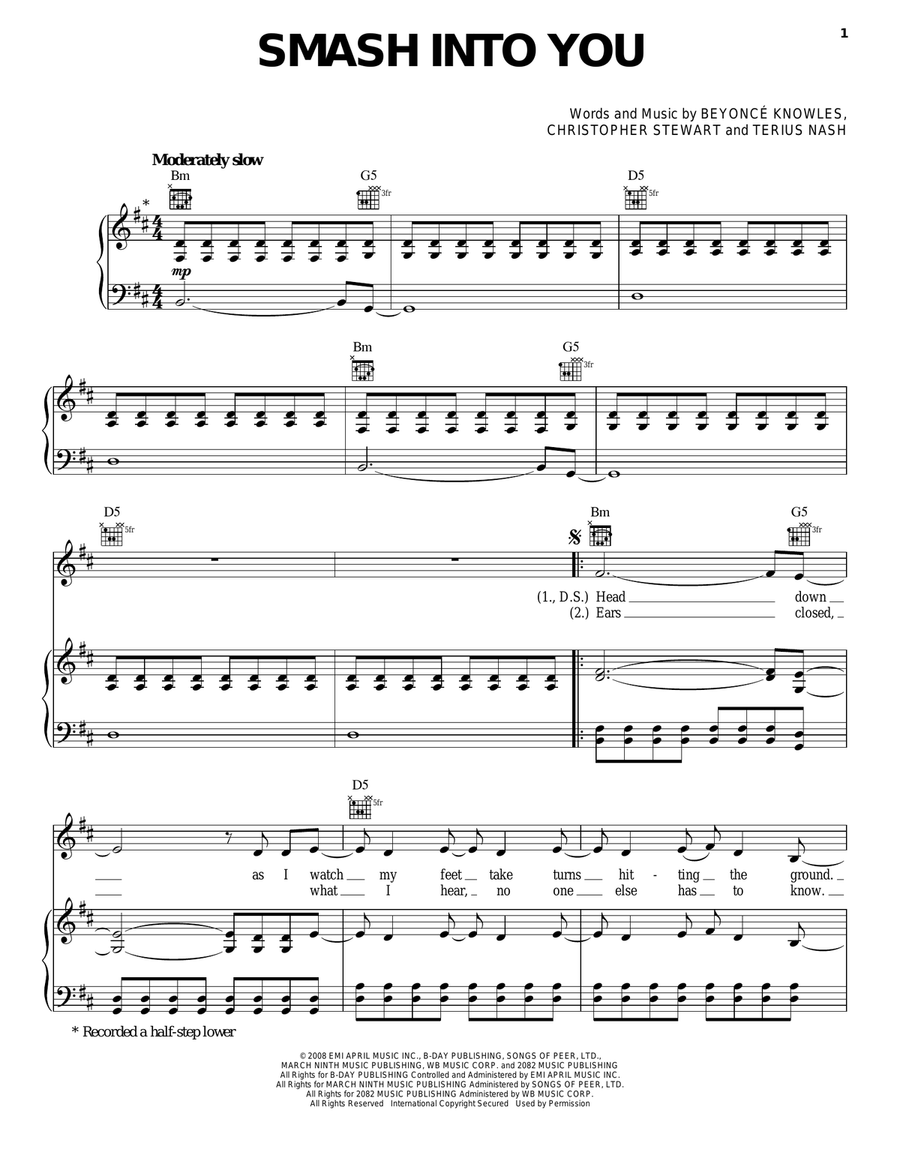 Smash Into You Piano, Vocal, Guitar scores gallery preview page 1