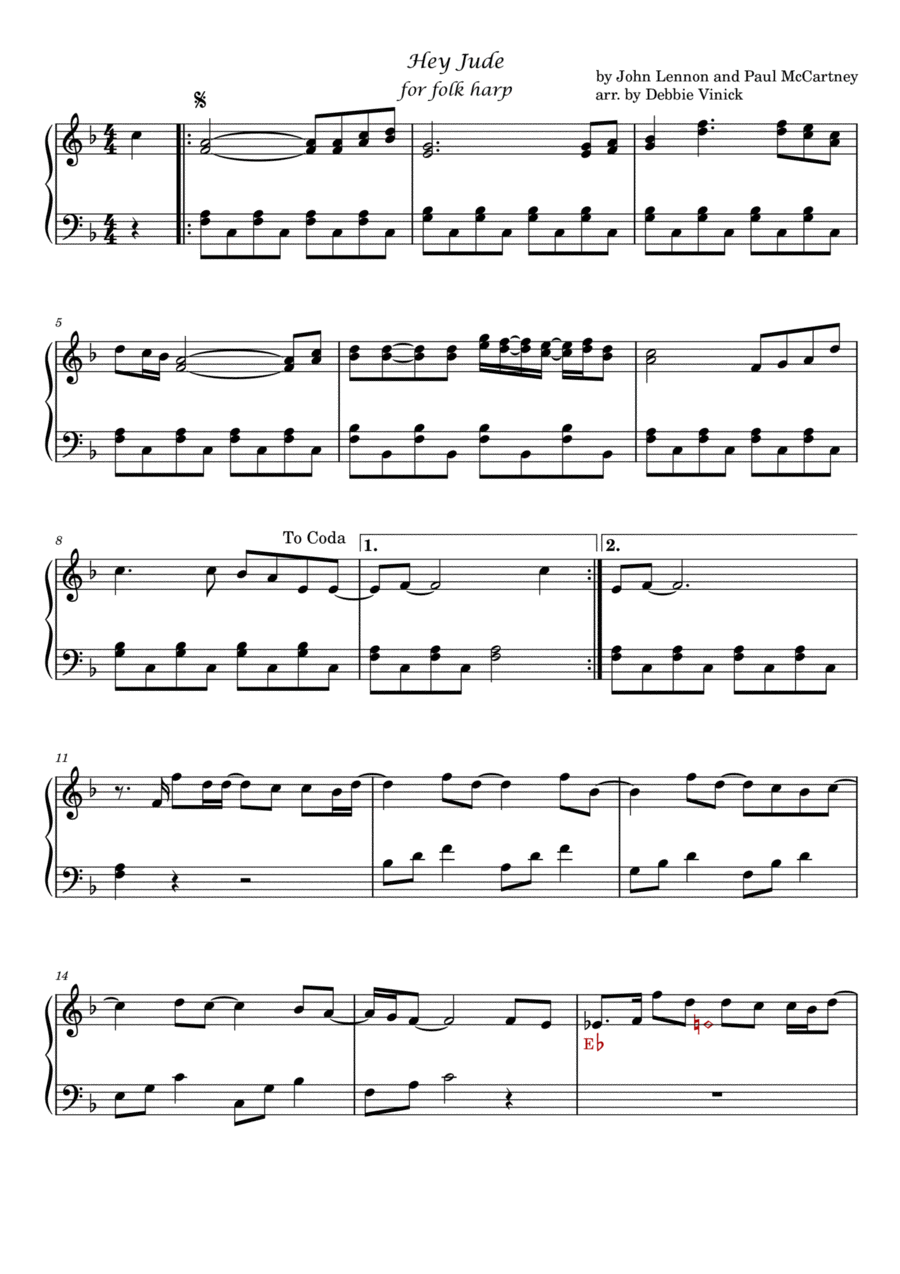 Hey Jude Hey Jude Celtic Harp scores gallery preview page 1