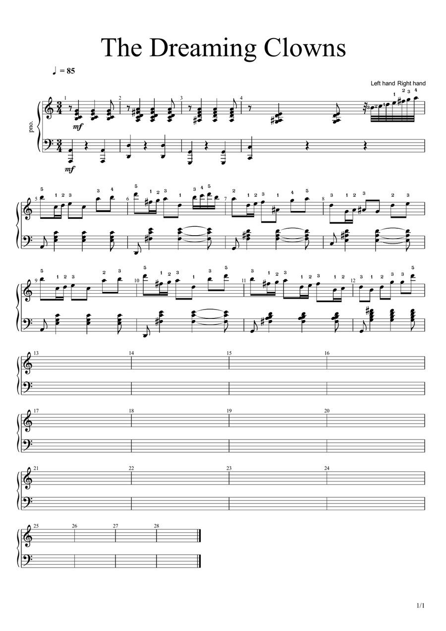 The Dreaming Clowns piano Piano Solo scores gallery preview page 1