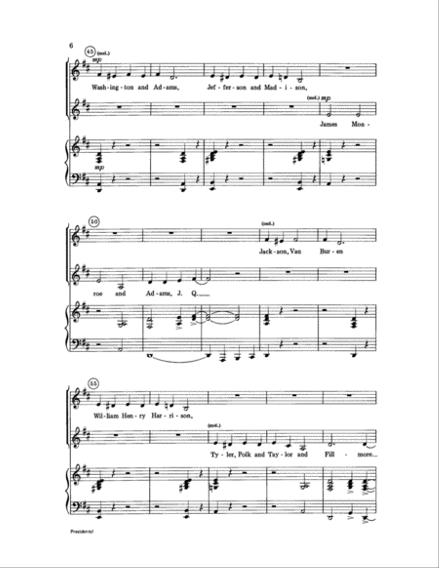 Presidents! Presidents! Unison Choir scores gallery preview page 6