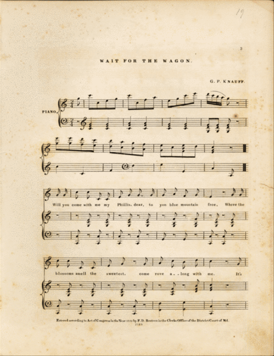 Wait for the Wagon. Ethiopian Song for the Piano Forte Voice scores gallery preview page 2