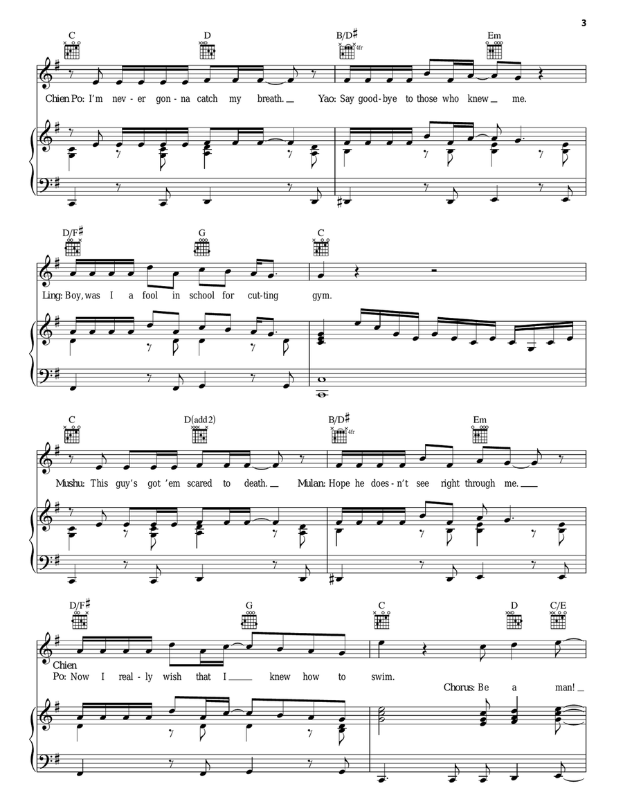 I'll Make A Man Out Of You (from Mulan) Piano, Vocal, Guitar scores gallery preview page 3