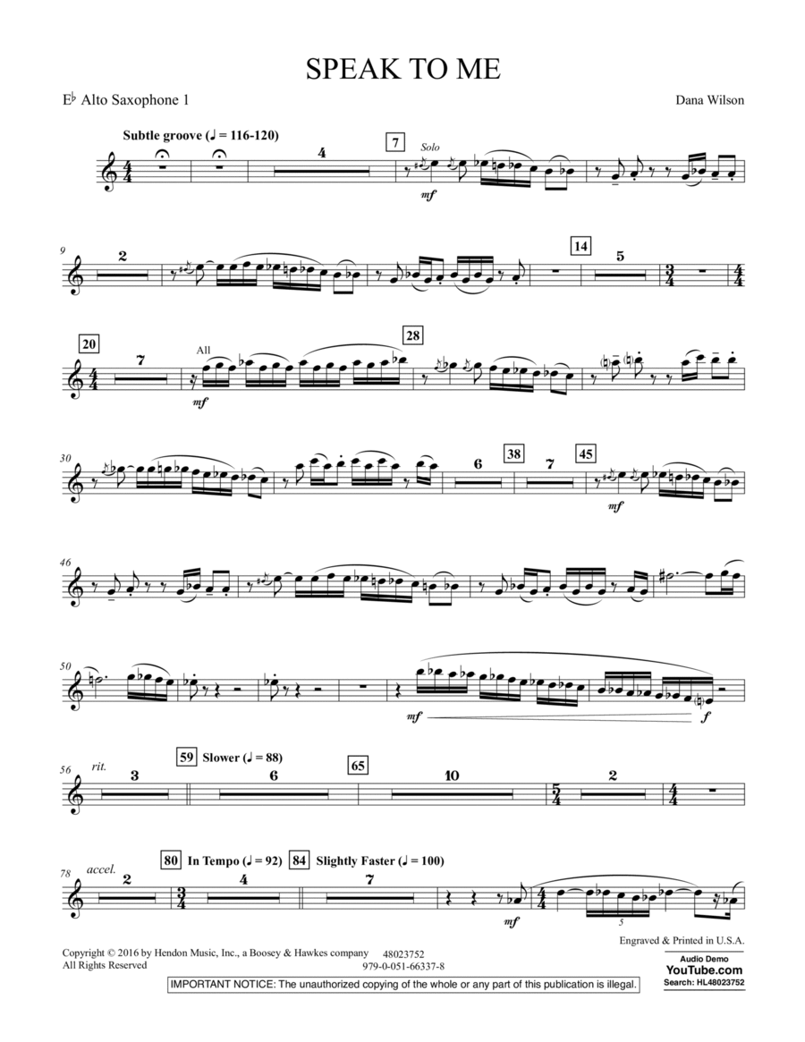 Speak to Me - Eb Alto Saxophone 1 Alto Saxophone scores gallery preview page 1