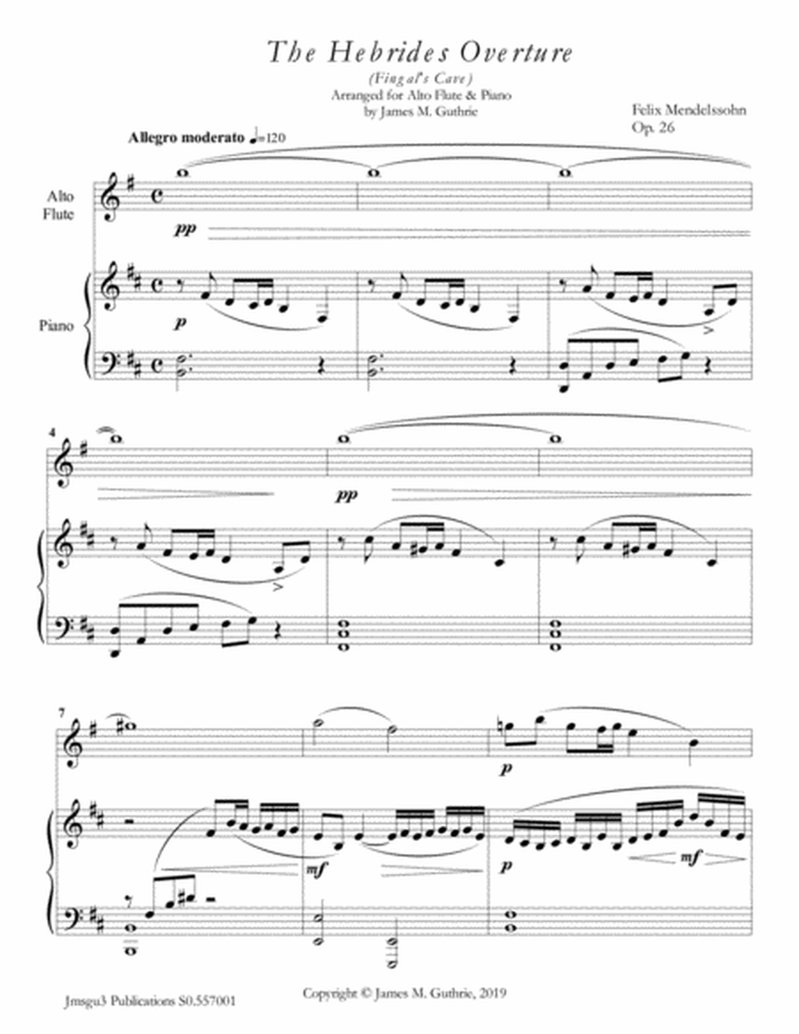 Mendelssohn: the Hebrides Overture for Alto Flute & Piano image number null