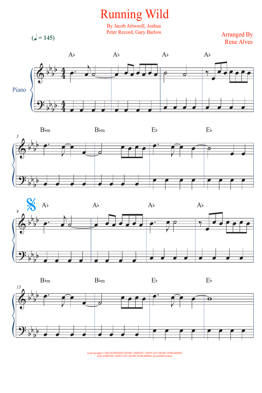 Running Wild Easy Piano scores gallery preview page 1