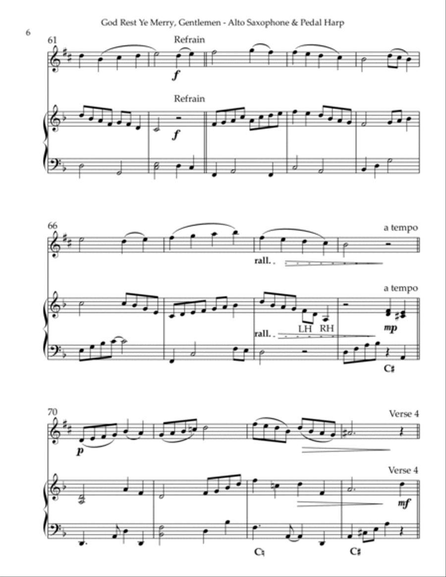 God Rest Ye Merry, Gentlemen, Duet for Eb Alto Saxophone & Pedal Harp Alto Saxophone scores gallery preview page 6