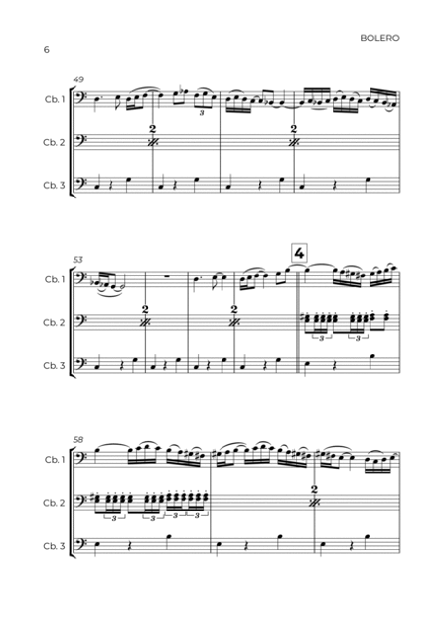 BOLERO - RAVEL - CONTRABASS TRIO String Trio scores gallery preview page 6