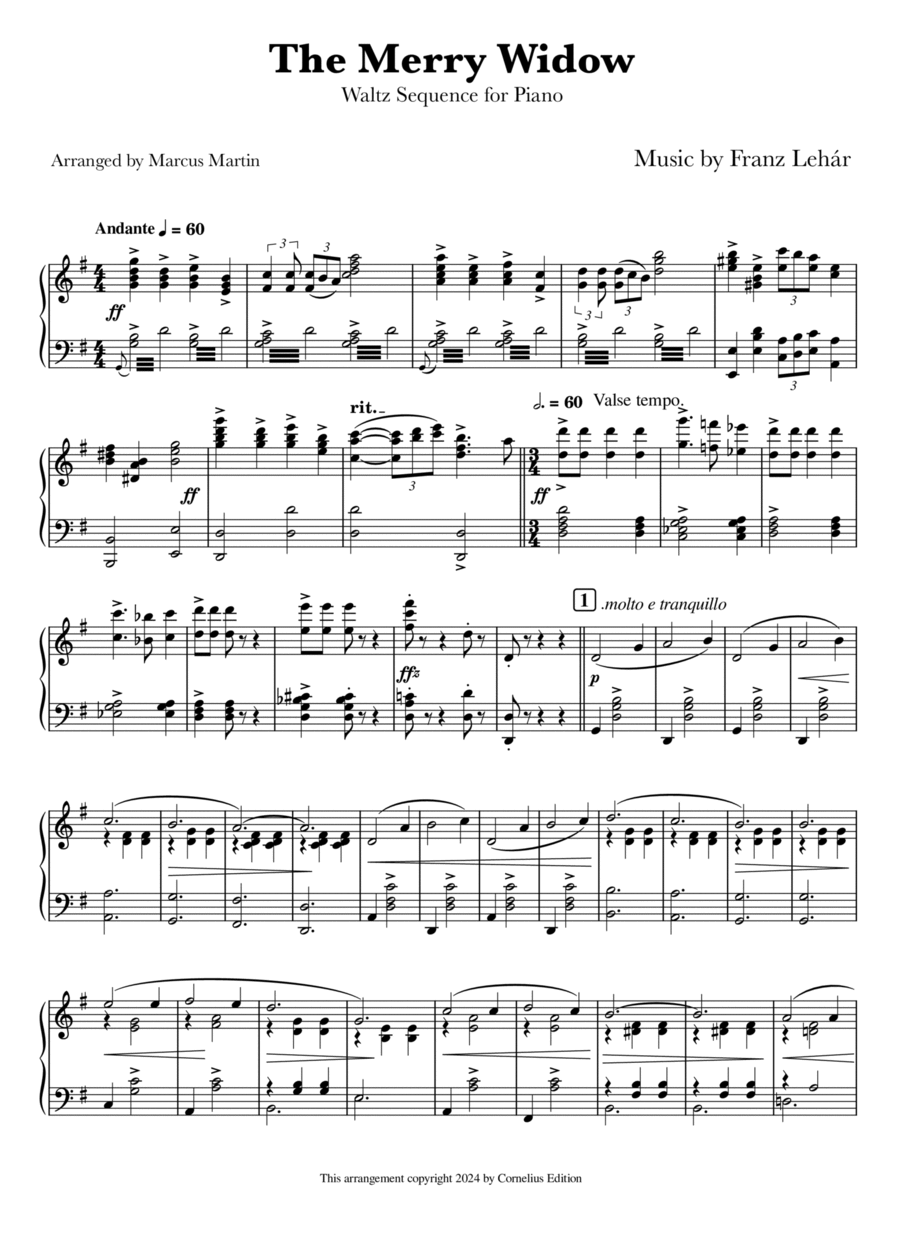 The Merry Widow Waltz (Complete) for Piano Piano Solo scores gallery preview page 1