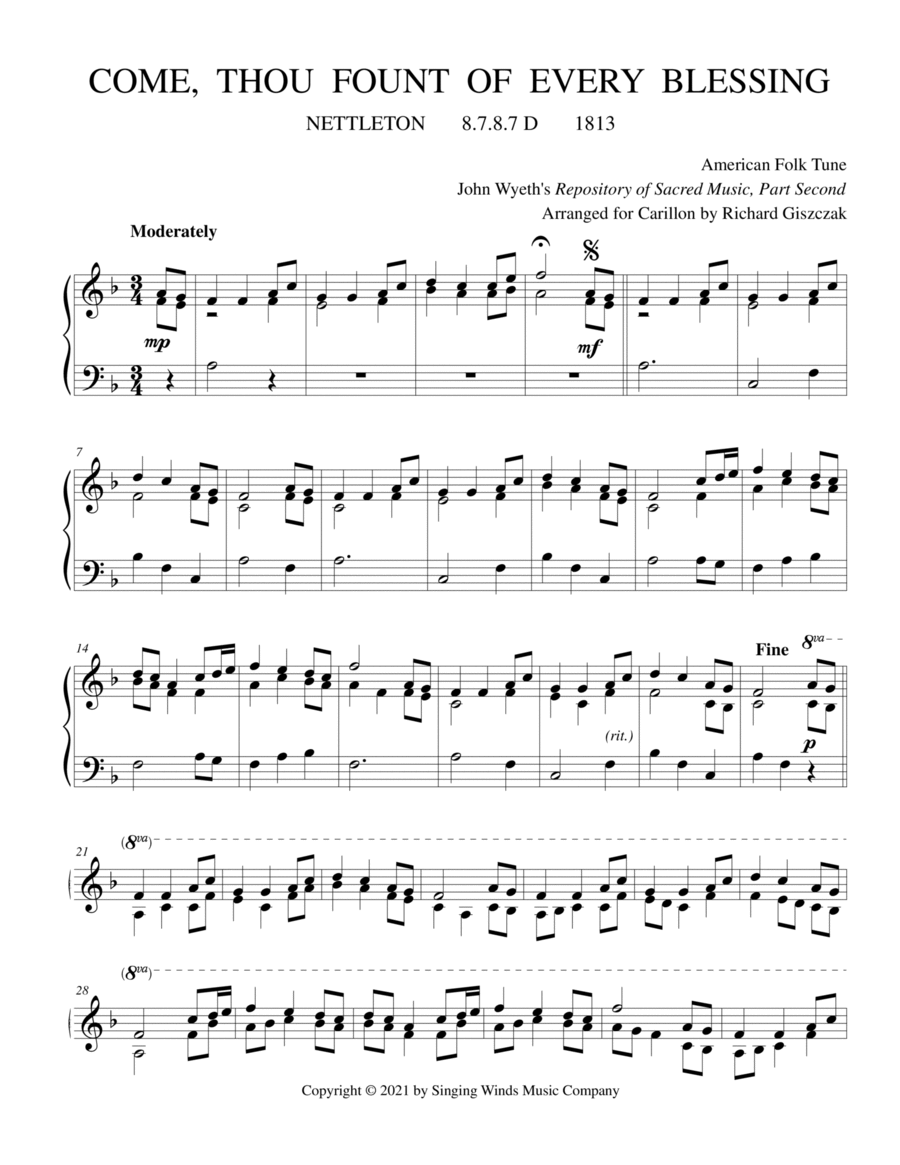 Come, Thou Fount of Every Blessing (NETTLETON) Carillon scores gallery preview page 1