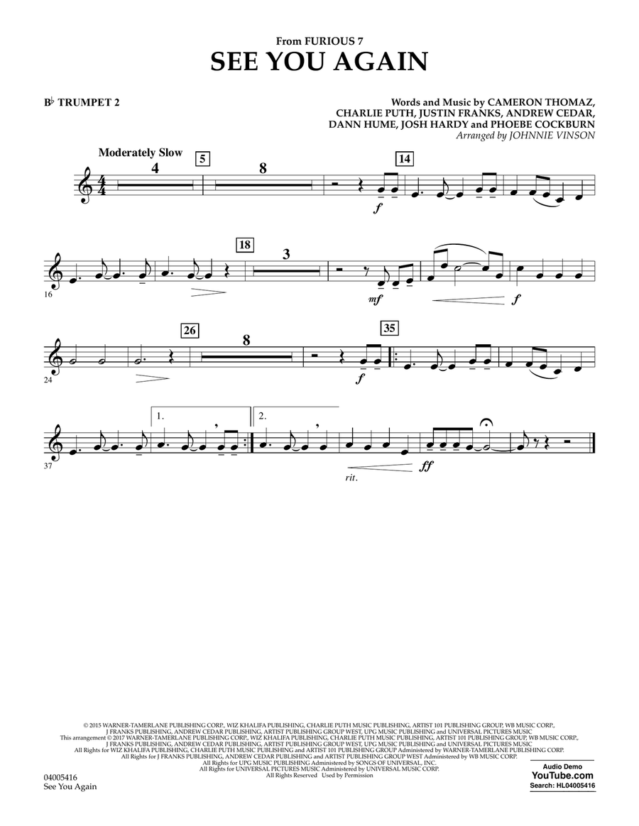 See You Again - Bb Trumpet 2 Concert Band scores gallery preview page 1