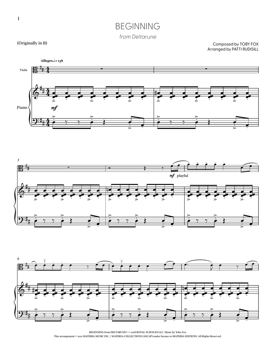 Beginning (from DELTARUNE) (for Solo Viola with Piano Accompaniment) Piano Accompaniment scores gallery preview page 2